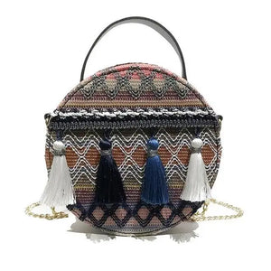 Embroidered Shoulder Bag with Tassel Handbag Chain