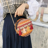 Embroidered Shoulder Bag with Tassel Handbag Chain