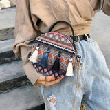 Embroidered Shoulder Bag with Tassel Handbag Chain