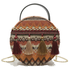 Embroidered Shoulder Bag with Tassel Handbag Chain