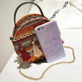 Embroidered Shoulder Bag with Tassel Handbag Chain