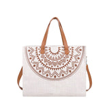Ethnic Women Large Linen Tote Bag Retro Zipper Shoulder Messenger Bag