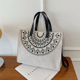 Ethnic Women Large Linen Tote Bag Retro Zipper Shoulder Messenger Bag