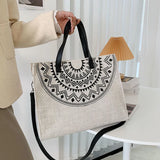Ethnic Women Large Linen Tote Bag Retro Zipper Shoulder Messenger Bag