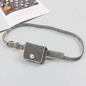 European Bling Mini Waist Pack For Women Silver PVC Waist belt with Coin Bag