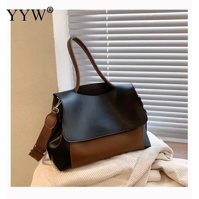 Shoulder Bags Patchwork Contrast Large PU Leather Women's Messenger Totes