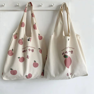 Canvas Tote Bag Japanese Peach Print Eco Bag