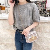 Grid Women Small Square Shoulder Bag Chain Mobile Phone Satchel