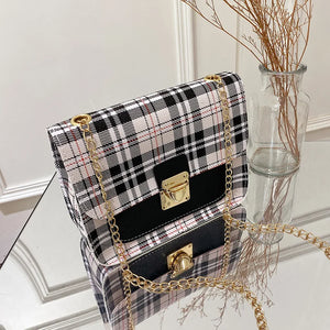 Grid Women Small Square Shoulder Bag Chain Mobile Phone Satchel