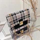 Grid Women Small Square Shoulder Bag Chain Mobile Phone Satchel