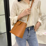 Large Capacity Women's Bucket Bag PU Leather Shoulder Bag Crossbody