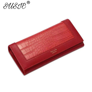 Crocodile Grain Long Ladies Purse High Leather Wallet