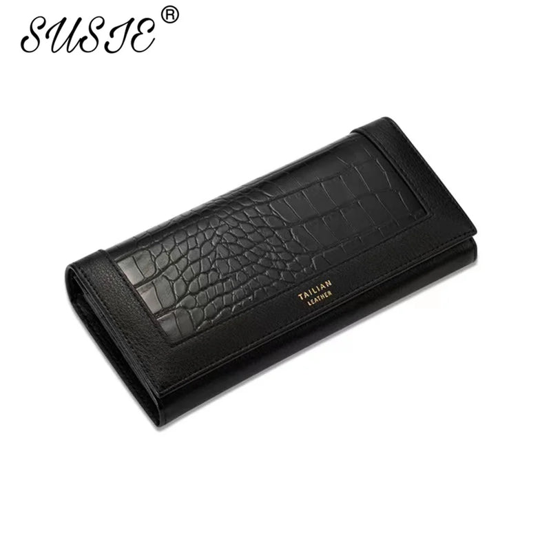 Crocodile Grain Long Ladies Purse High Leather Wallet