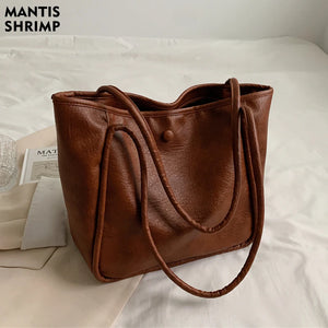 Solid PU Leather Shoulder Tote Bag Large Capacity Tote