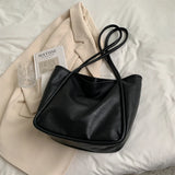 Solid PU Leather Shoulder Tote Bag Large Capacity Tote