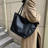 Solid PU Leather Shoulder Tote Bag Large Capacity Tote