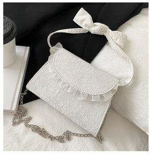 Pink Lace Tote Vintage Women Bag High Lady Handbag Chain Shoulder