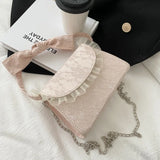 Pink Lace Tote Vintage Women Bag High Lady Handbag Chain Shoulder