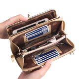 Wood Grain Chain Long High Phone Holder Classic Female Purse Zipper Wallet