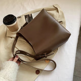 Vintage Messenger Bucket Bags for Women, Casual Solid Composite Bags