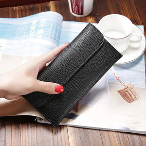Red Zipper Women's Wallet Slim Clutch Soft PU Leather
