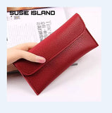Red Zipper Women's Wallet Slim Clutch Soft PU Leather
