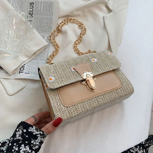 Small Crossbody Straw Handbag for Women Chain Shoulder Bag