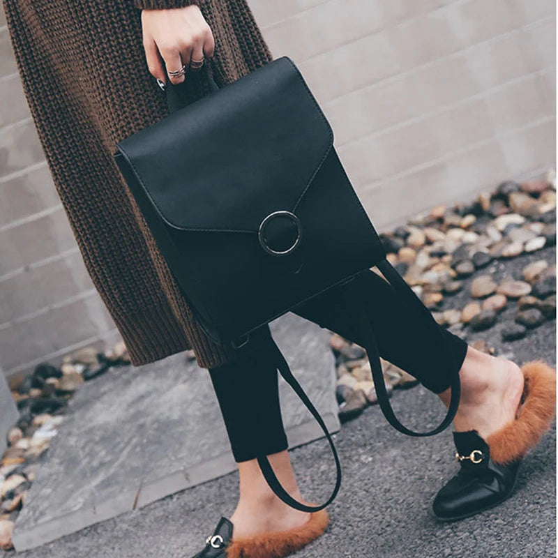 Women Backpack PU Leather Retro Female Bag Schoolbags Teenage