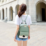 Women Backpack PU Leather Schoolbag Teenager Girls Preppy Style Solid