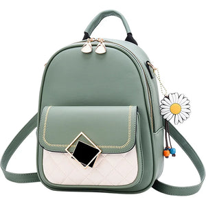 Women Backpack PU Leather Schoolbag Teenager Girls Preppy Style Solid