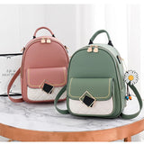 Women Backpack PU Leather Schoolbag Teenager Girls Preppy Style Solid