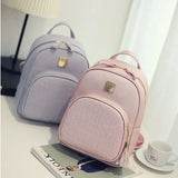 Women Backpack PU Leather Schoolbag for Teenager Girls Female Preppy Style Solid