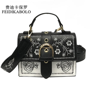 Vintage Flower Girls Bags PU Leather Women Messenger Bags