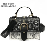 Vintage Flower Girls Bags PU Leather Women Messenger Bags