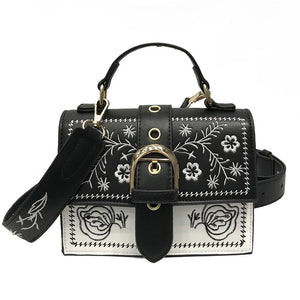 Vintage Flower Girls Bags PU Leather Women Messenger Bags