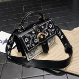 Vintage Flower Girls Bags PU Leather Women Messenger Bags