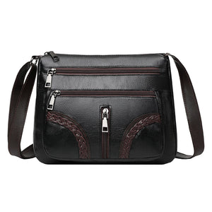Women Braided PU Shoulder Messenger Bag Multi-pocket Solid Handbag