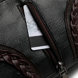 Women Braided PU Shoulder Messenger Bag Multi-pocket Solid Handbag