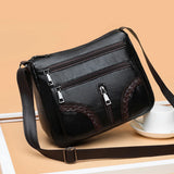 Women Braided PU Shoulder Messenger Bag Multi-pocket Solid Handbag
