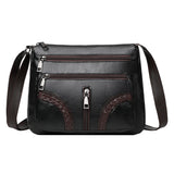 Women Braided PU Shoulder Messenger Bag Multi-pocket Solid Handbag