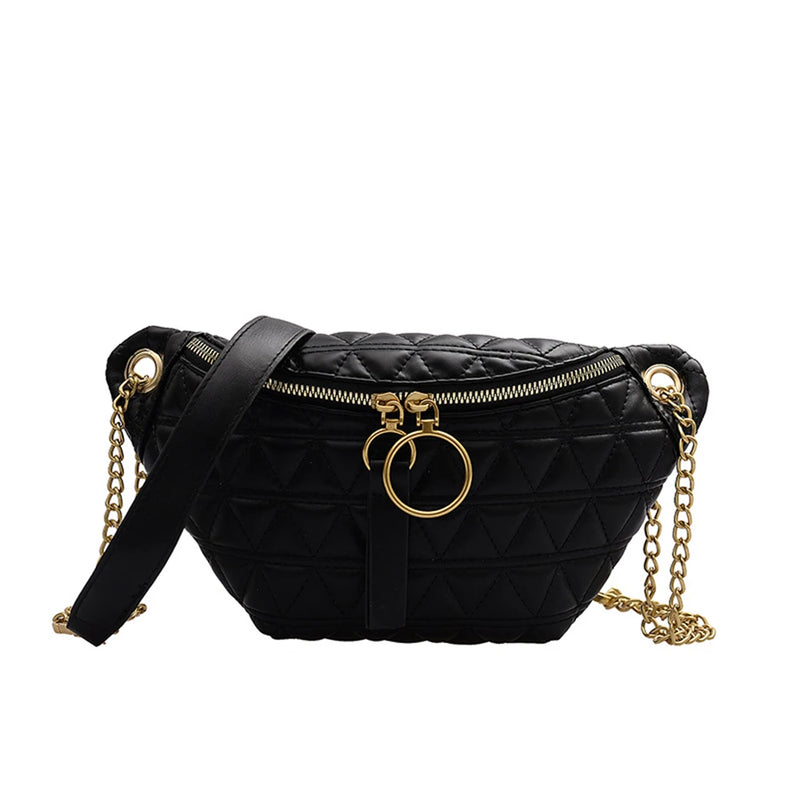 Women Chest Bag PU Leather Waist Bag Chain Pocket Messenger Bag Fanny Packs Trav