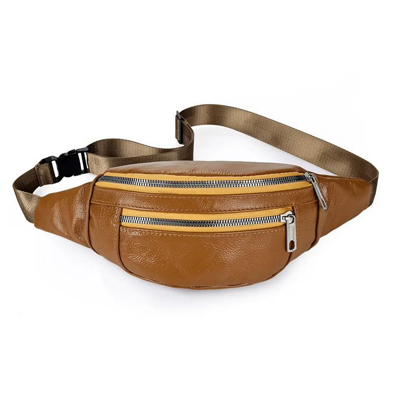 Leather Belt Bag Solid Crossbody Bag Hip Purse Unisex Fanny Pack