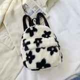 Floral Plush Rucksack Ladies Small Backpack Schoolbag