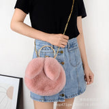 Plush Rabbit Ears Shoulder Bag Winter Messenger Purse Women Soft Tote Crossbody