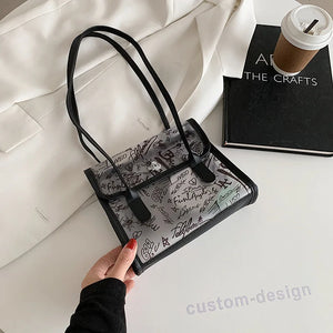 Women Transparent PVC Handbag Classic Texture Jelly Totes PU Shoulder Bag