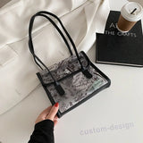 Women Transparent PVC Handbag Classic Texture Jelly Totes PU Shoulder Bag