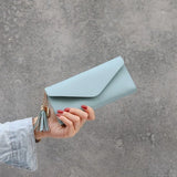 Gray Red Long Clutch Wallet Soft PU Leather Money Bag