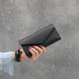 Gray Red Long Clutch Wallet Soft PU Leather Money Bag