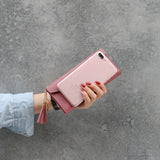 Gray Red Long Clutch Wallet Soft PU Leather Money Bag