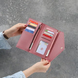 Gray Red Long Clutch Wallet Soft PU Leather Money Bag